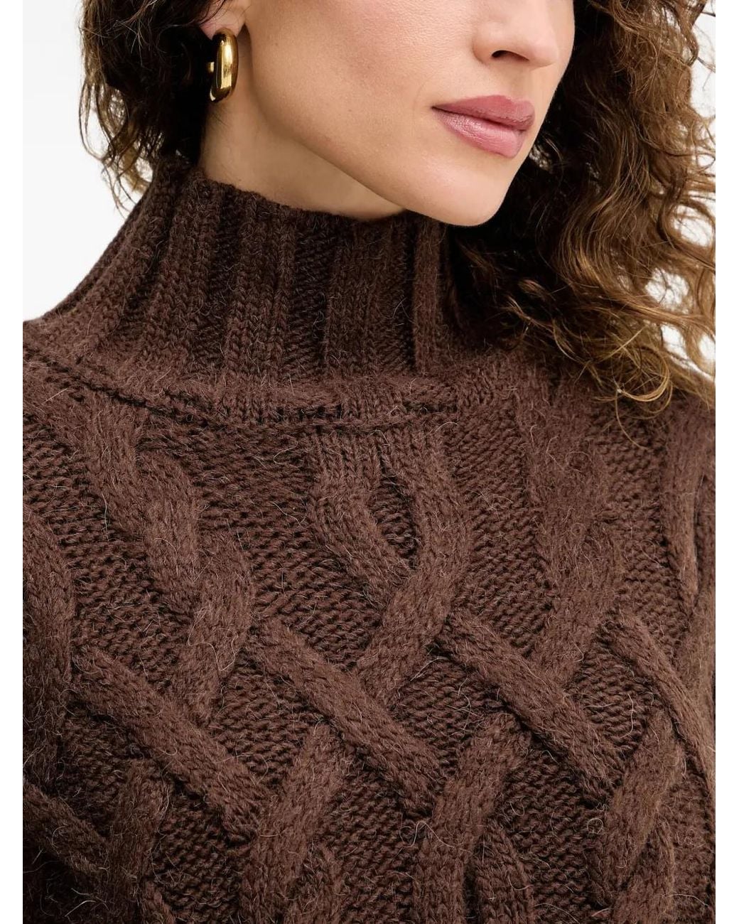 Silvian Heach Brown Cable-Knit Roll-Neck Sweater