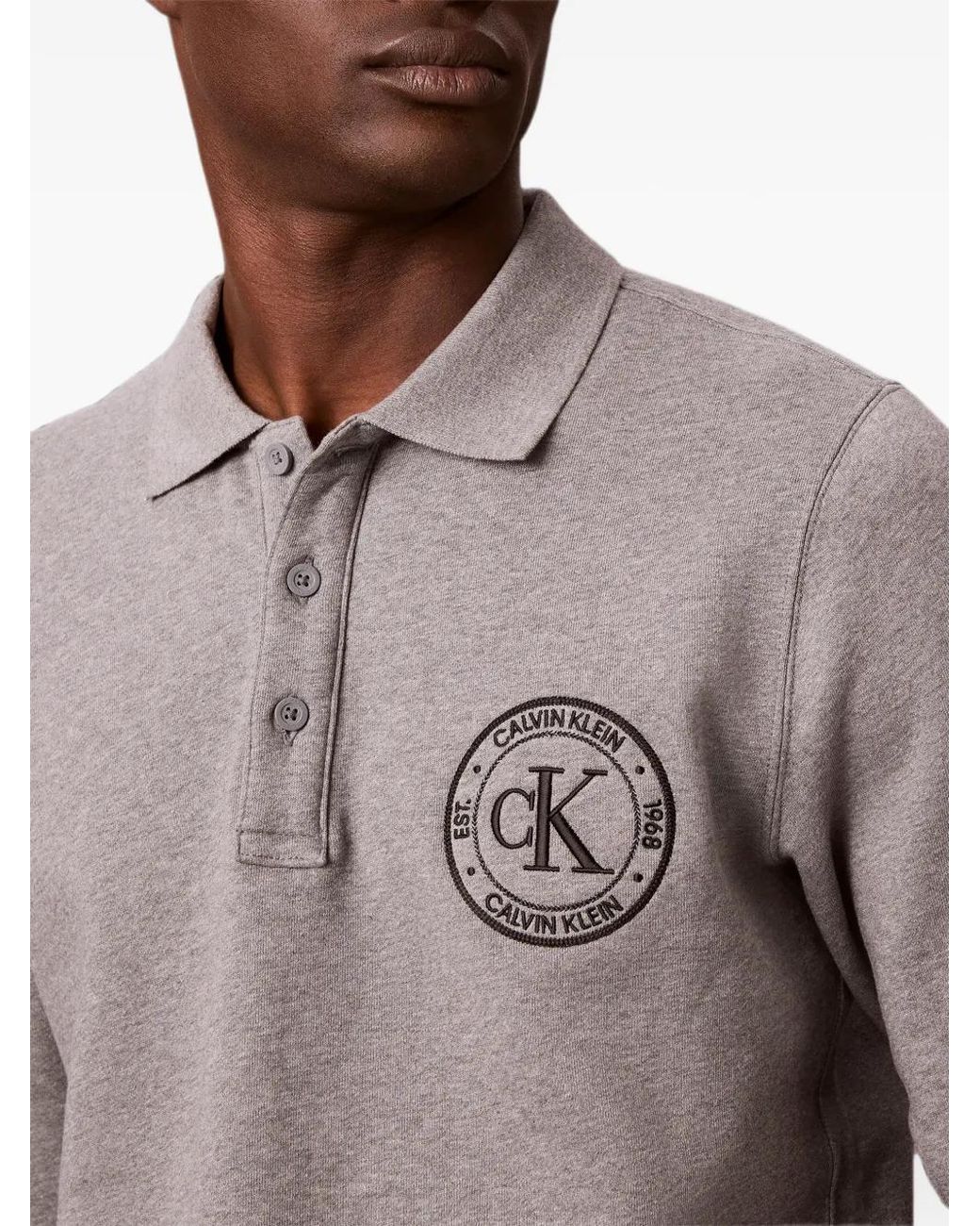 Calvin Klein Gray Embroidered-Logo Polo Sweatshirt for men