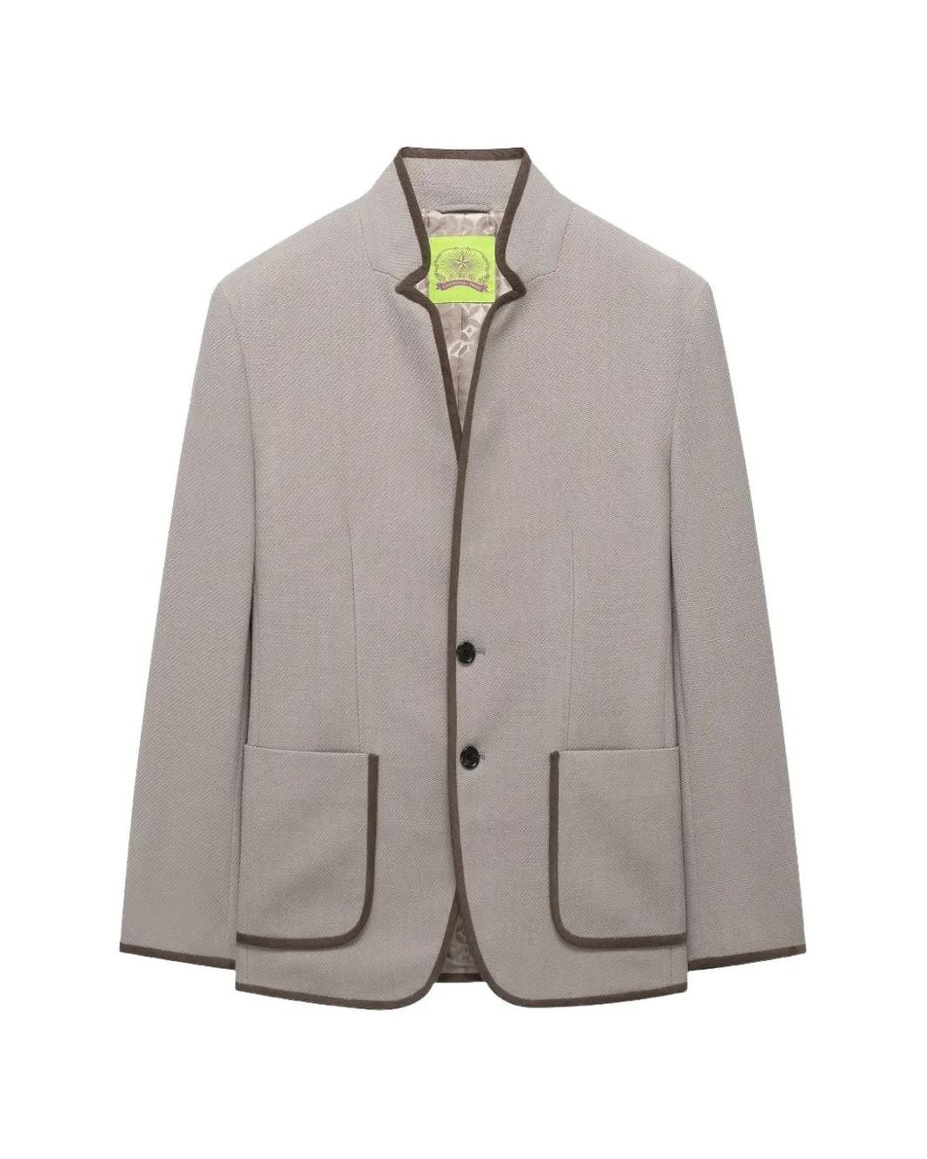 Shanghai Tang Gray Two-Button Contrast-Trim Blazer for men