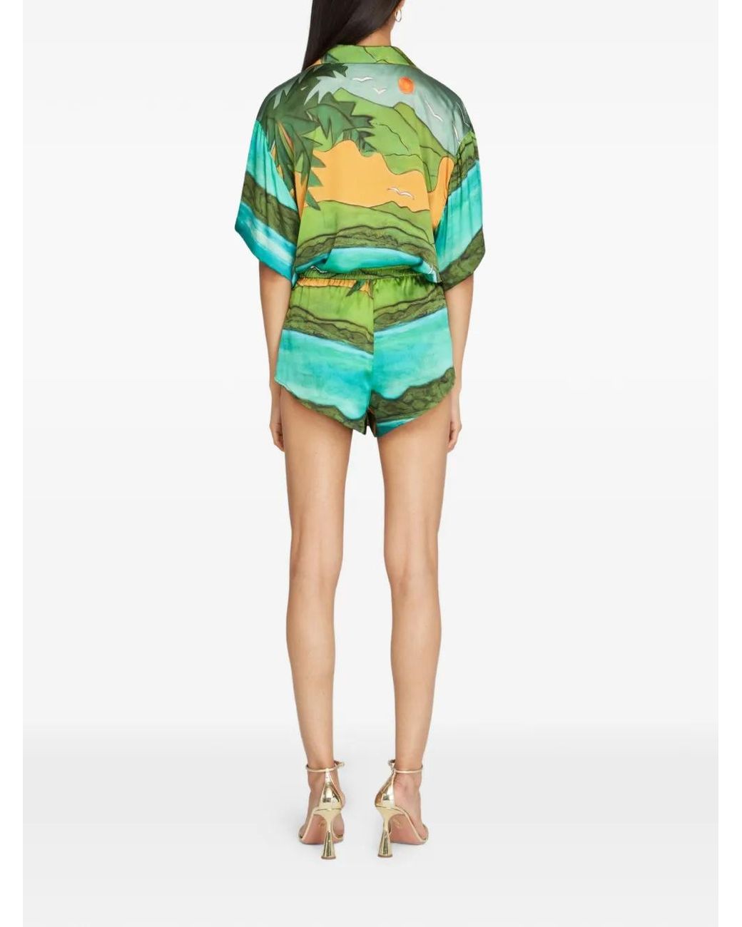 Donde Esteban Green Magdalena Silk Shorts