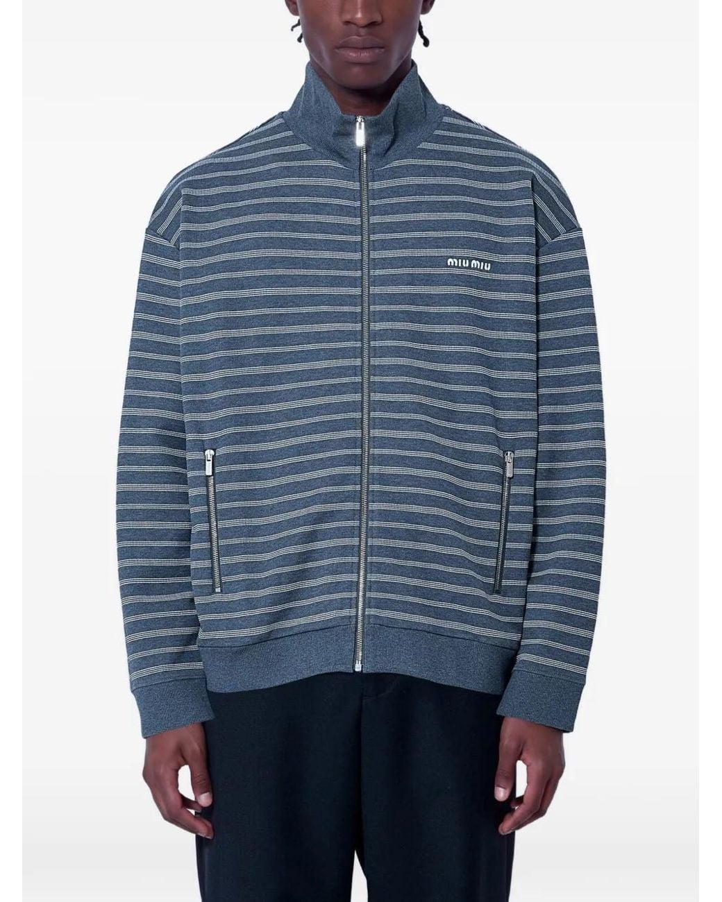 Miu Miu Blue Striped Cotton Fleece Jacket