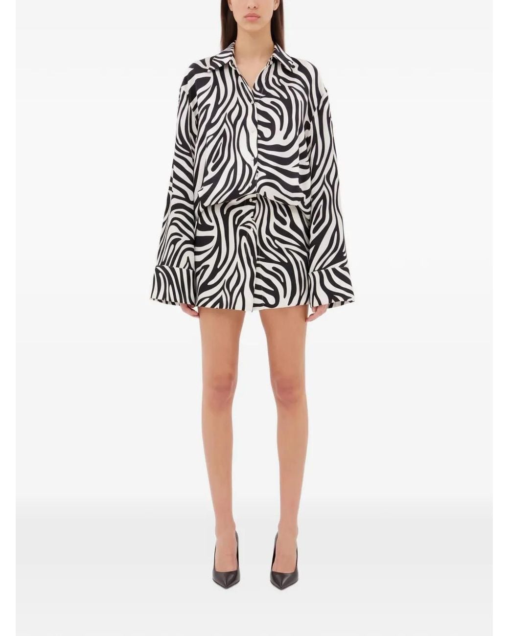 AEXAE Black Zebra-Print Silk Shirt Dress