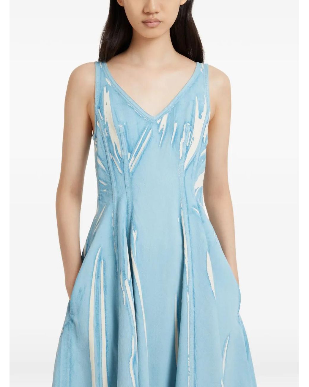 Marni Blue Screen-Printed Denim Midi Dress