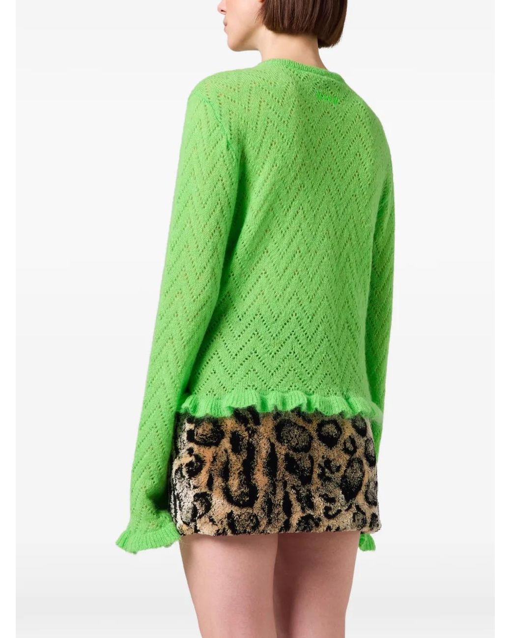 MSGM Green Ruffled-Trim Cardigan