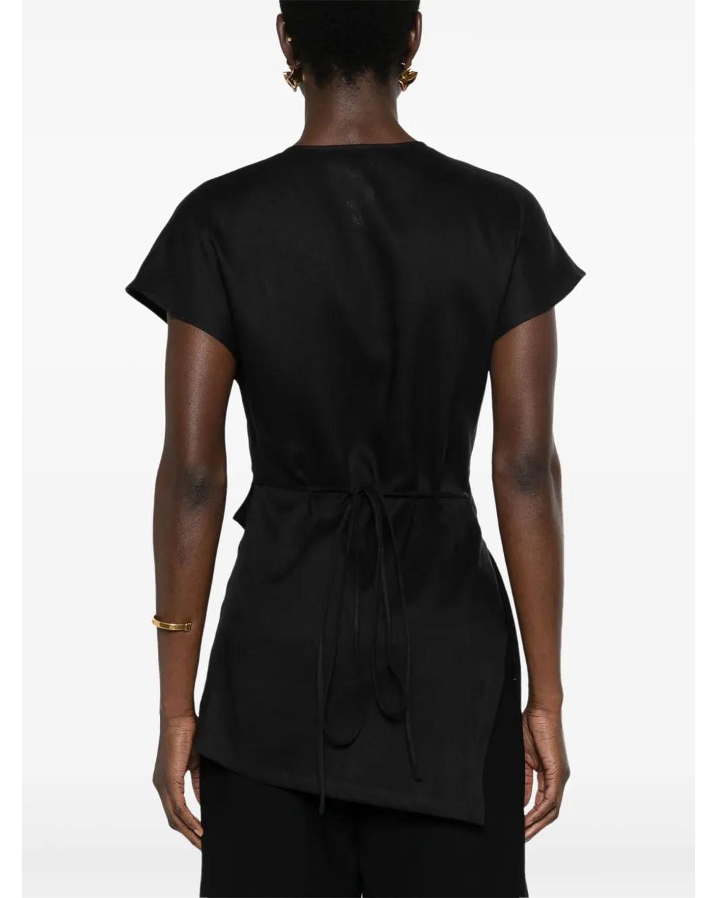 Fabiana Filippi Black Asymmetric Linen Wrap Top