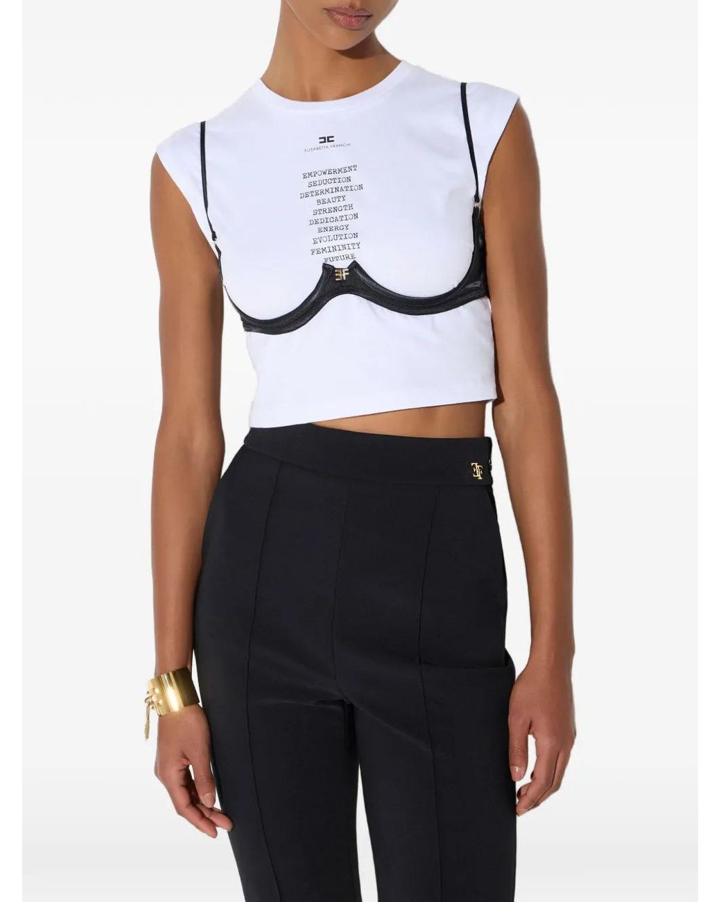 Elisabetta Franchi White Lightweight Jersey T-Shirt With Bra