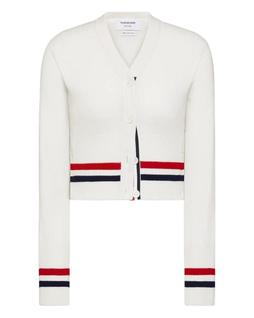 Thom Browne White Cashmere Rwb Stripe Shrunken Cardigan