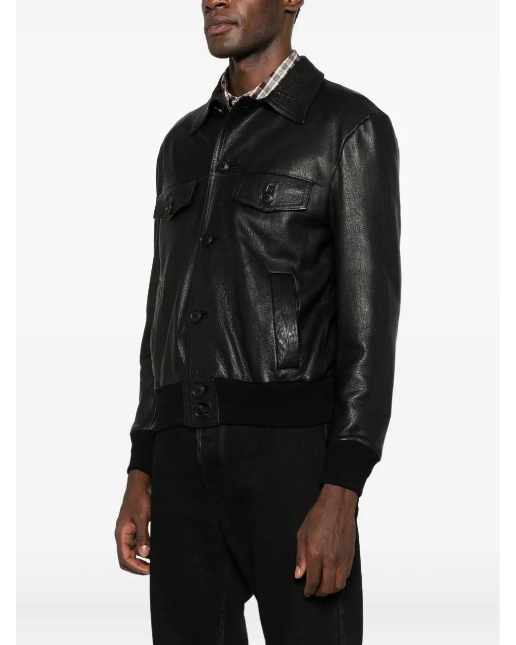 Salvatore Santoro Collared Leather Jacket in Black for Men | Lyst