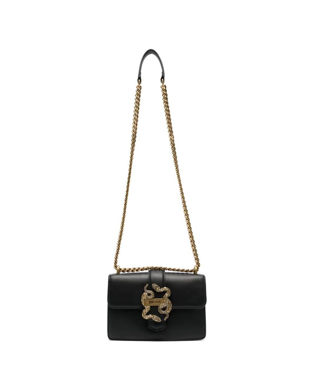 Just Cavalli White Snake-Plaque Chain-Strap Shoulder Bag