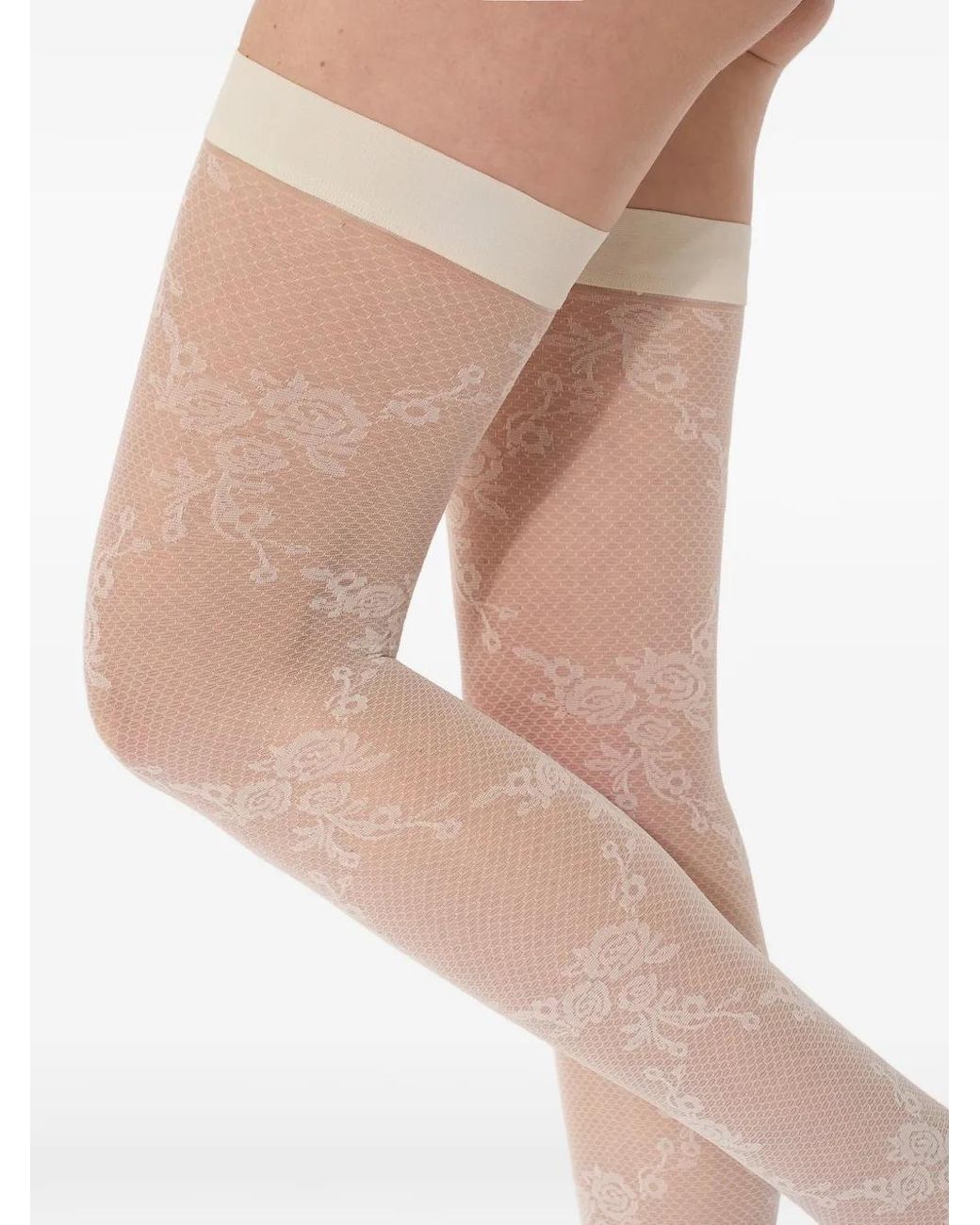 Wolford White Floral-Lace Stay-Up Stockings