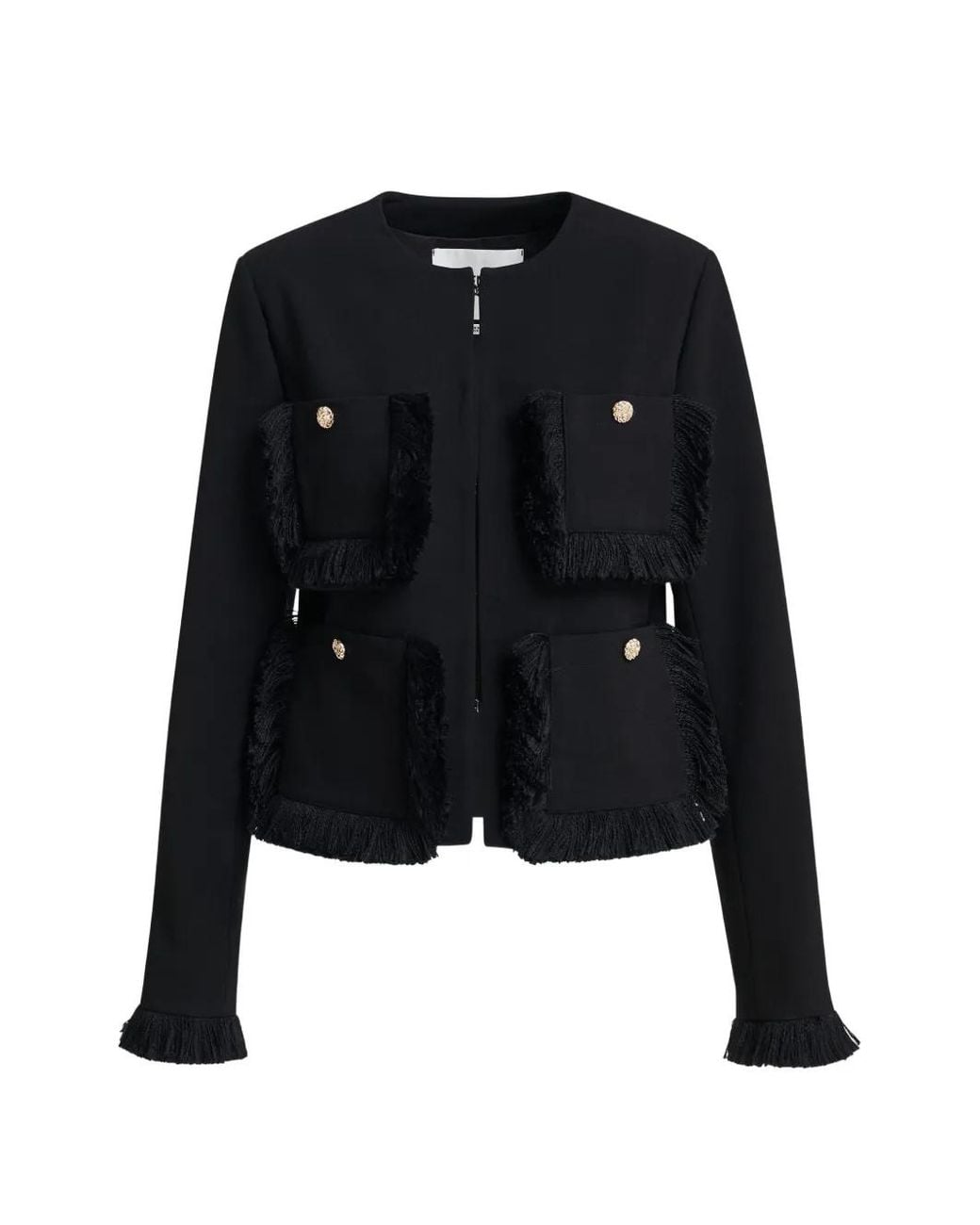 Essentiel Antwerp Black Kinetic Fringed Jacket