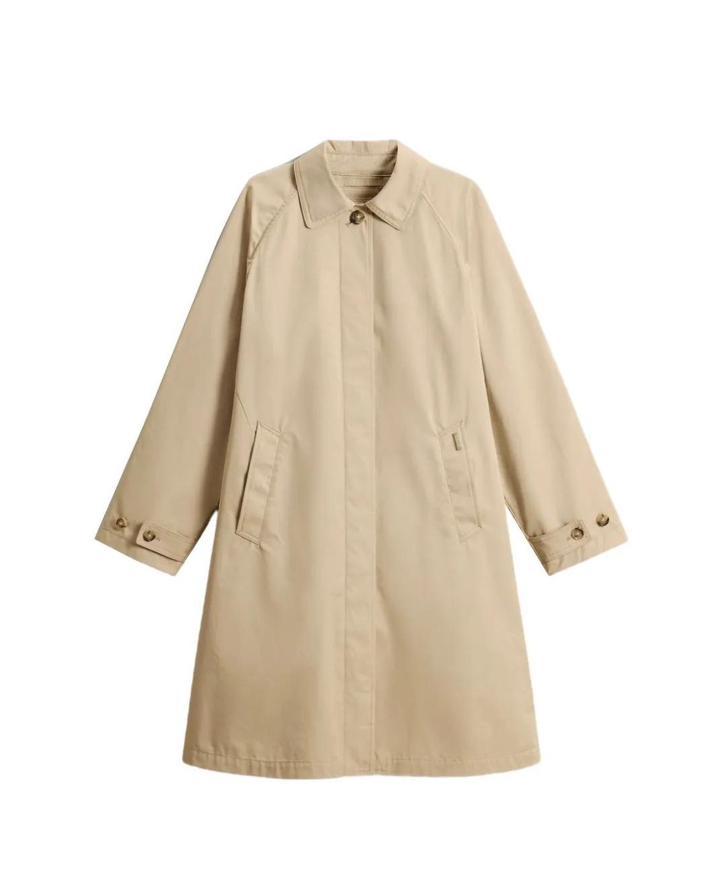 Woolrich Natural Shirt-Collar Raglan-Sleeve Trench Coat