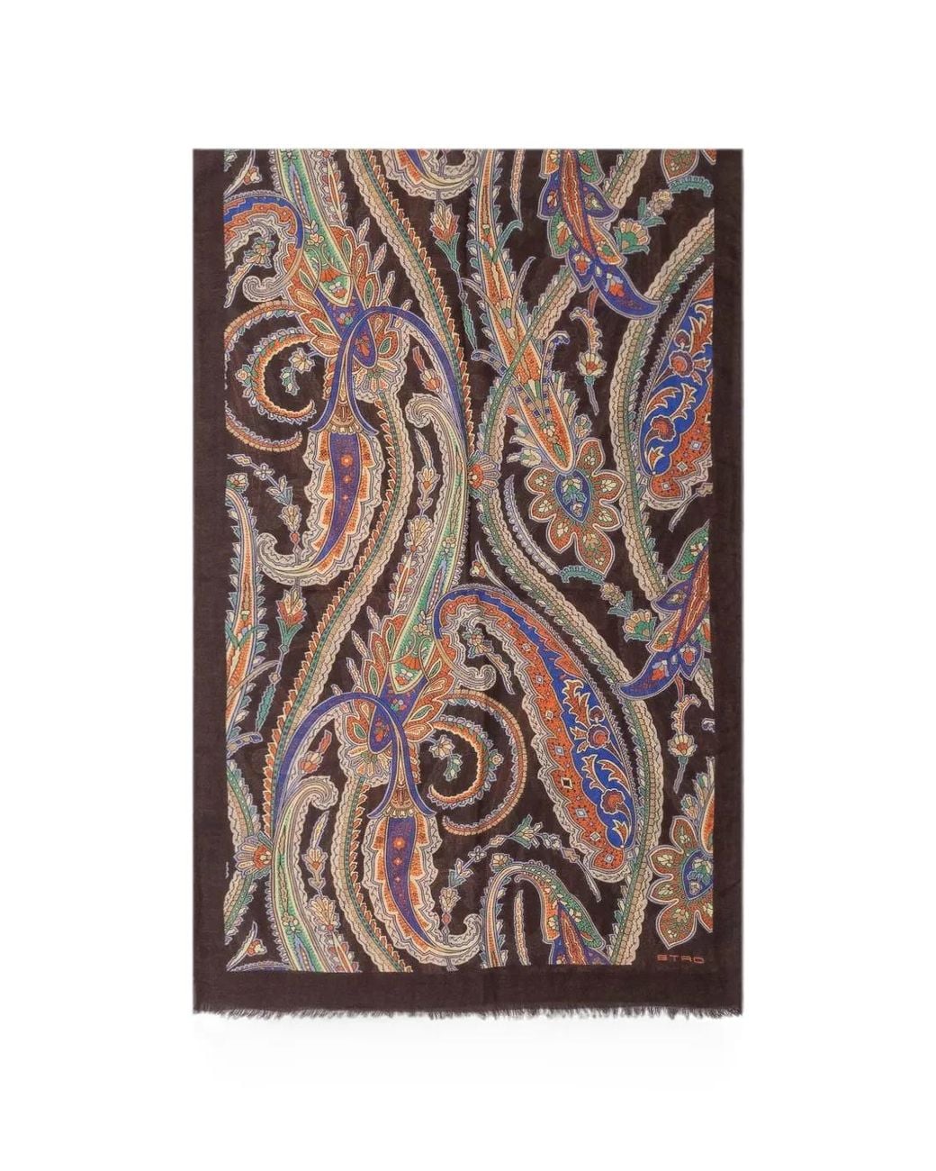 Etro Brown Paisley-Print Frayed Scarf