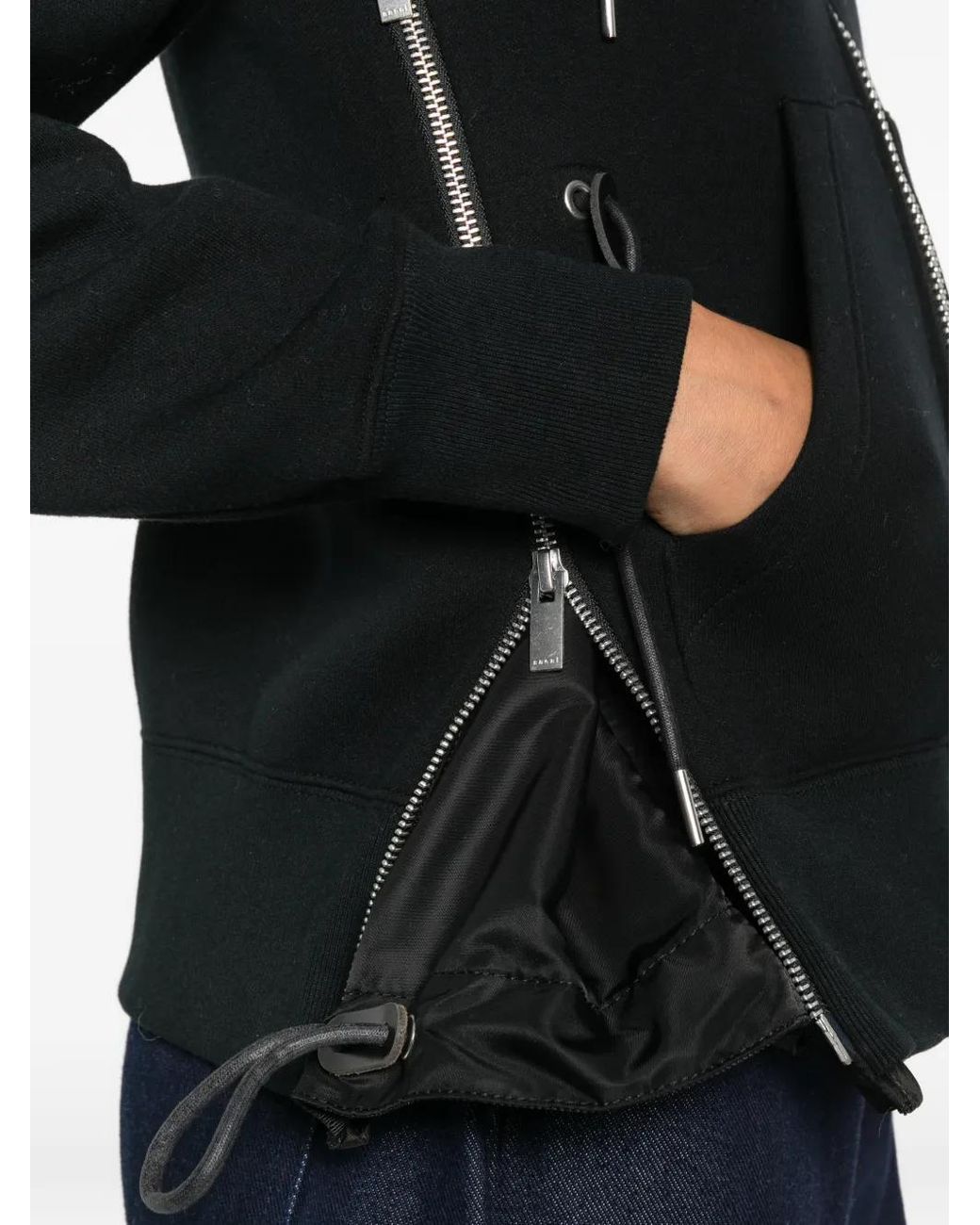 Sacai Black Cotton Zipped Hoodie