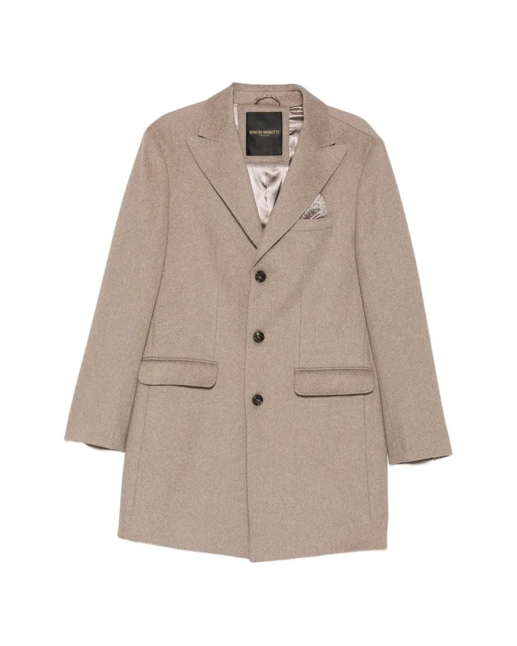 SERGIO MORETTI FIRENZE Natural Herringbone Single-Breasted Coat for men