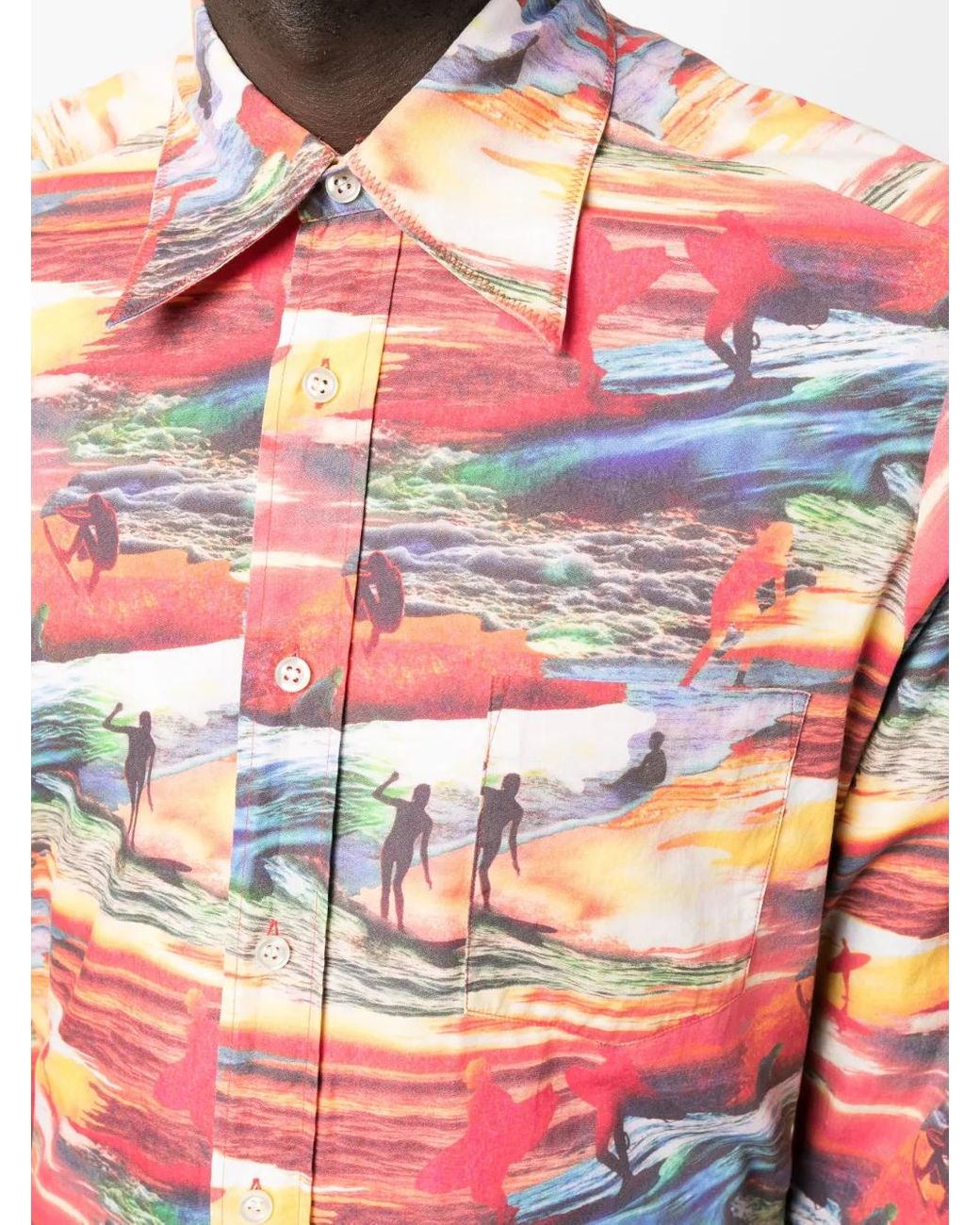 ERL Red Sunset-Print Cotton Shirt for men