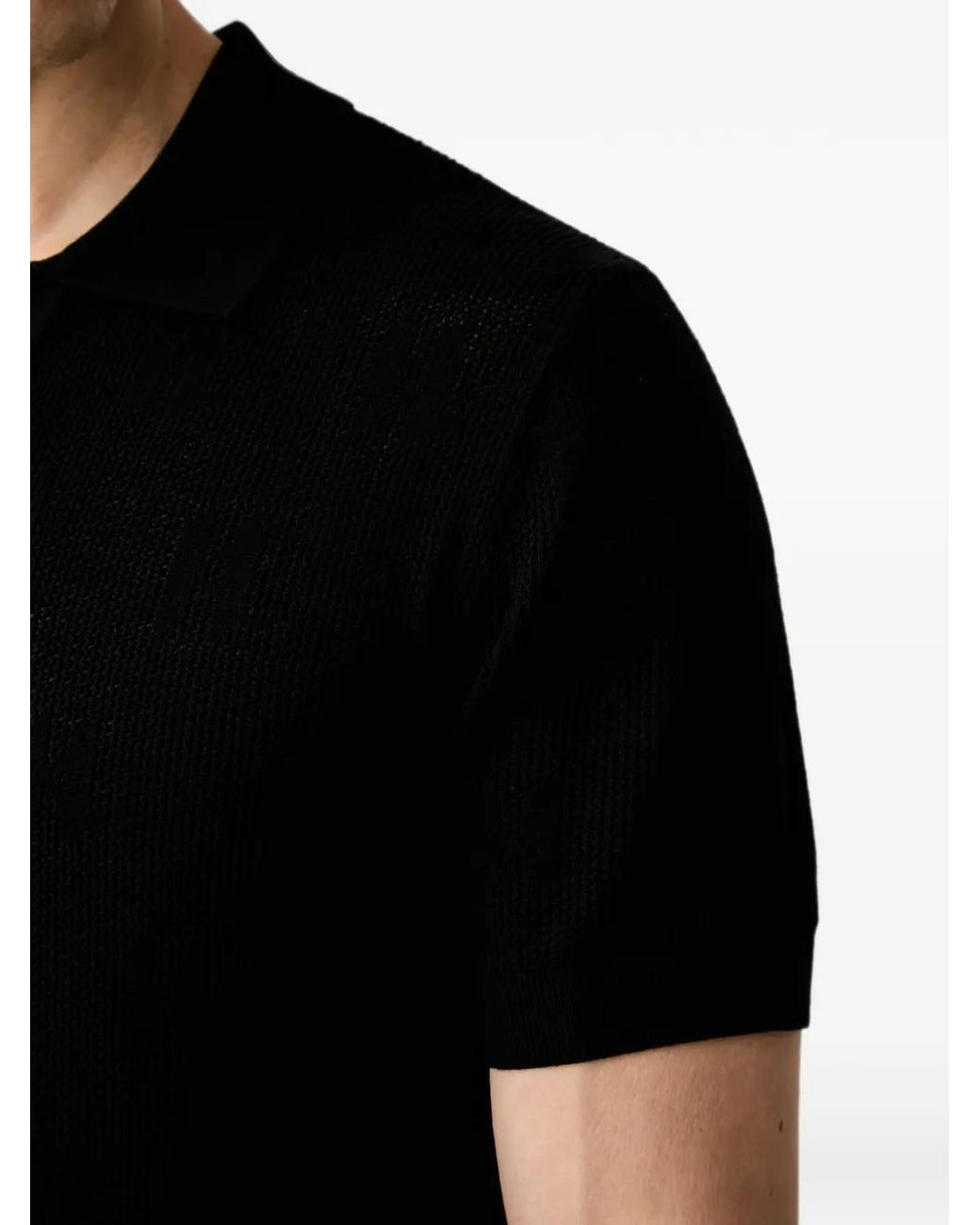 Karl Lagerfeld Black Mesh-Knit Polo Shirt for men