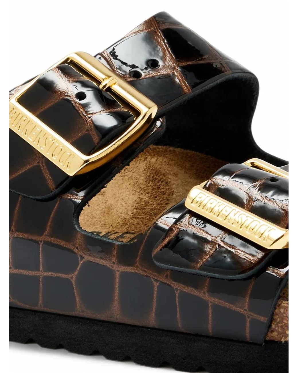 Birkenstock Black Arizona Crocodile-Effect Leather Sandals