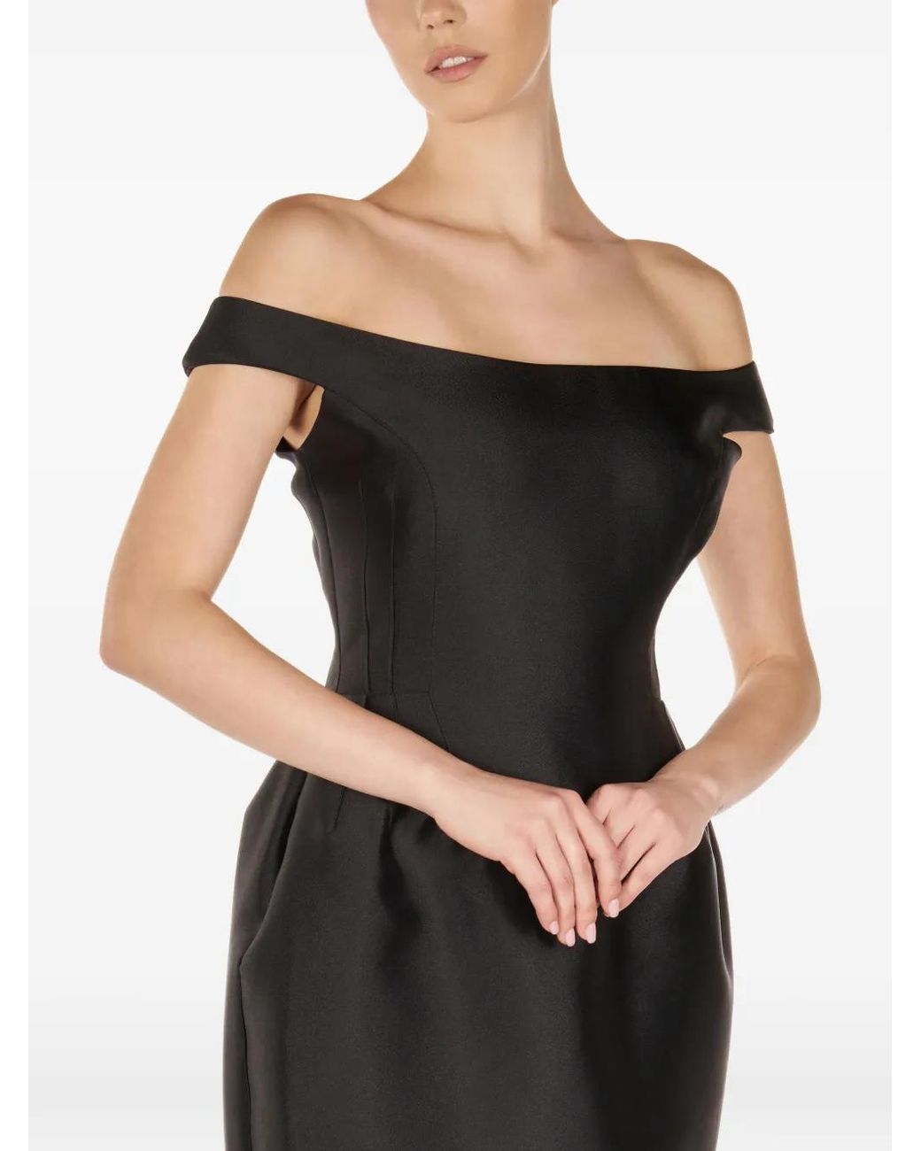 ARAFTU Black Off-Shoulder Embellished Midi Dress