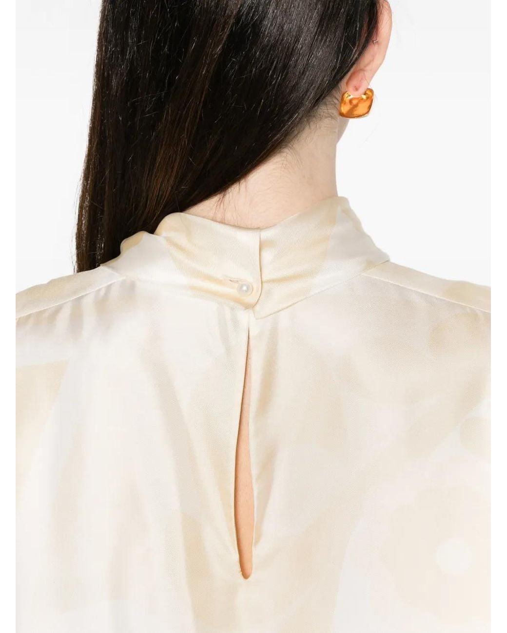 Carven White Patterned High-Neck Top