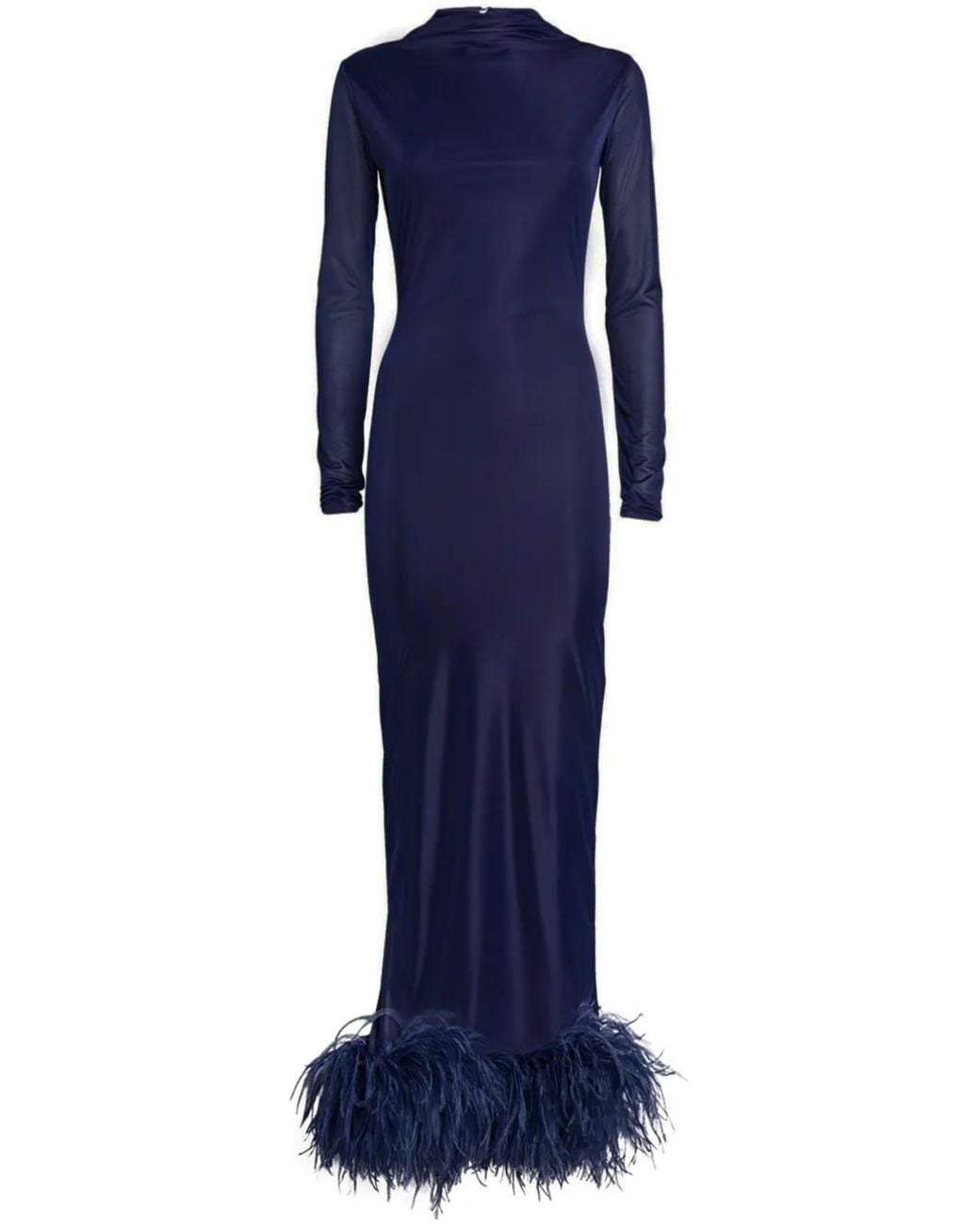 16Arlington Blue Luna Feather-Trim Gown