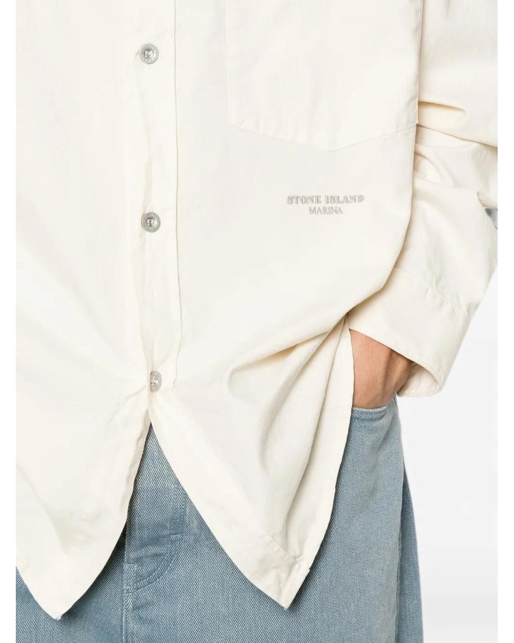 Stone Island White Cotton Nylon Panama Marina Overshirt for men