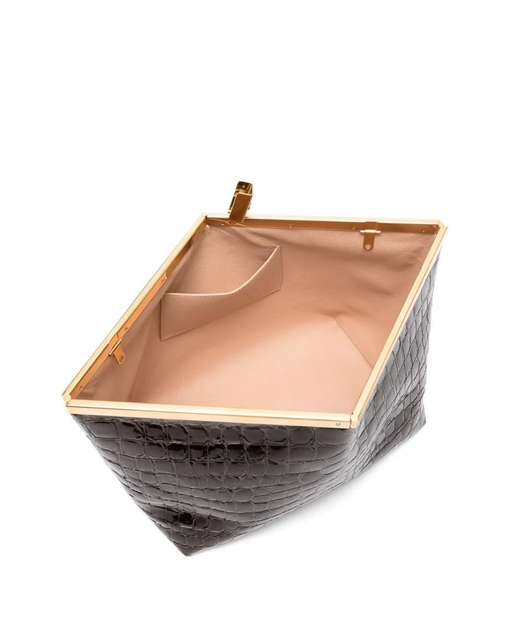 Jimmy Choo Brown Ganache Shiny Croc-Embossed Leather Clutch