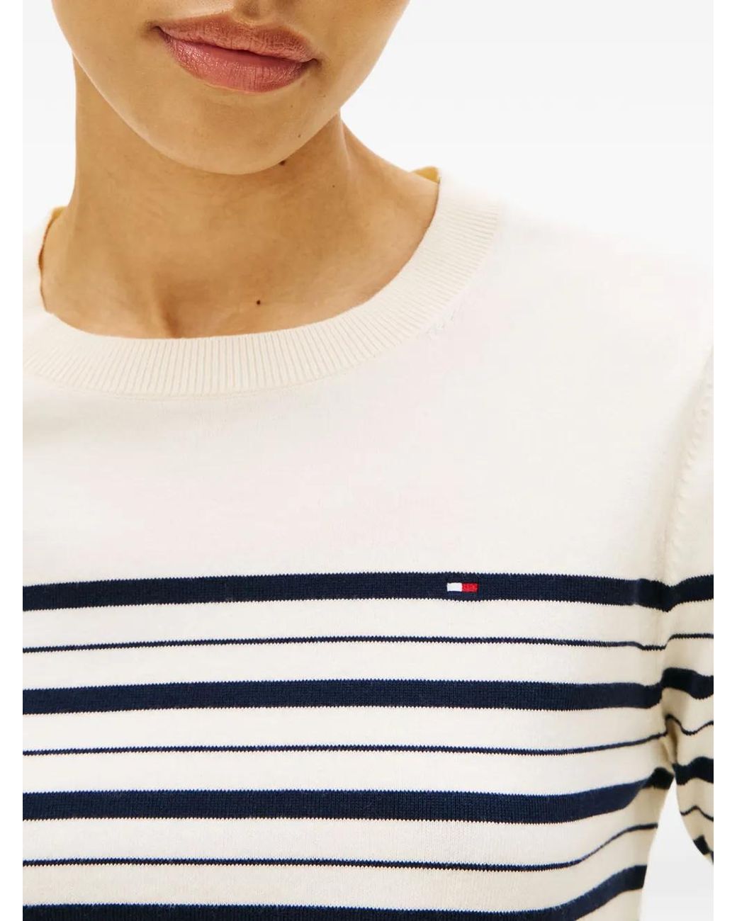 Tommy Hilfiger White Striped-Pattern Sweater