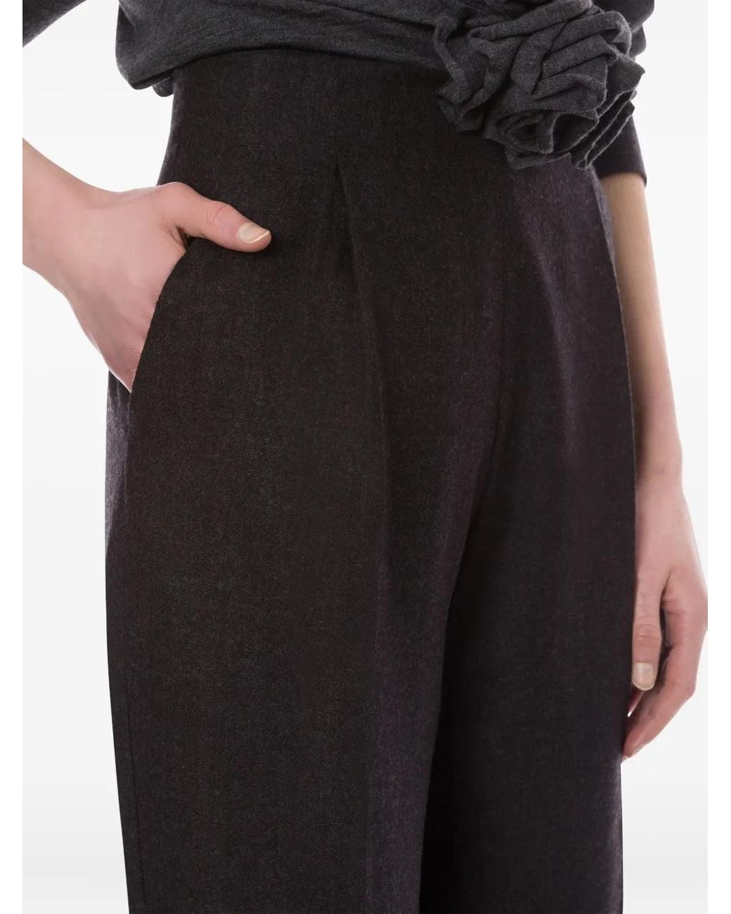 Alberta Ferretti Black High-Waisted Wool Trousers