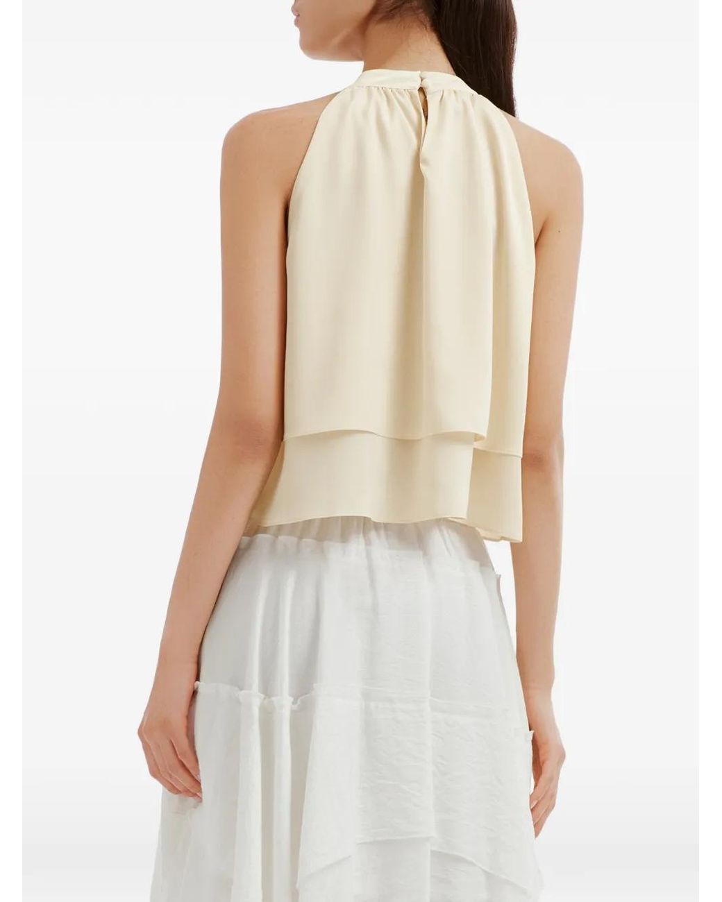 B+ AB White Tiered Halterneck Blouse