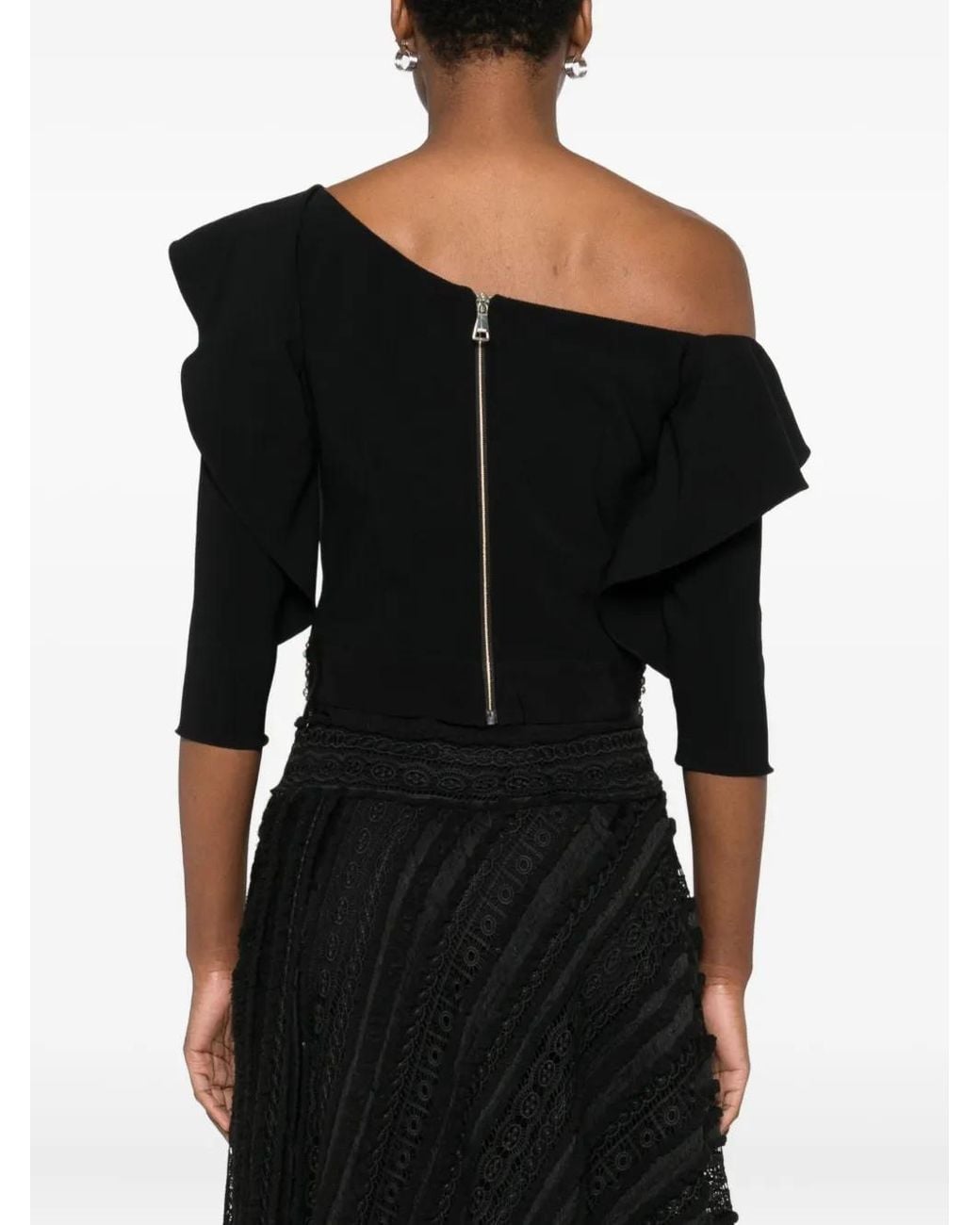 Gemy Maalouf Black Embellished Ruffled Top