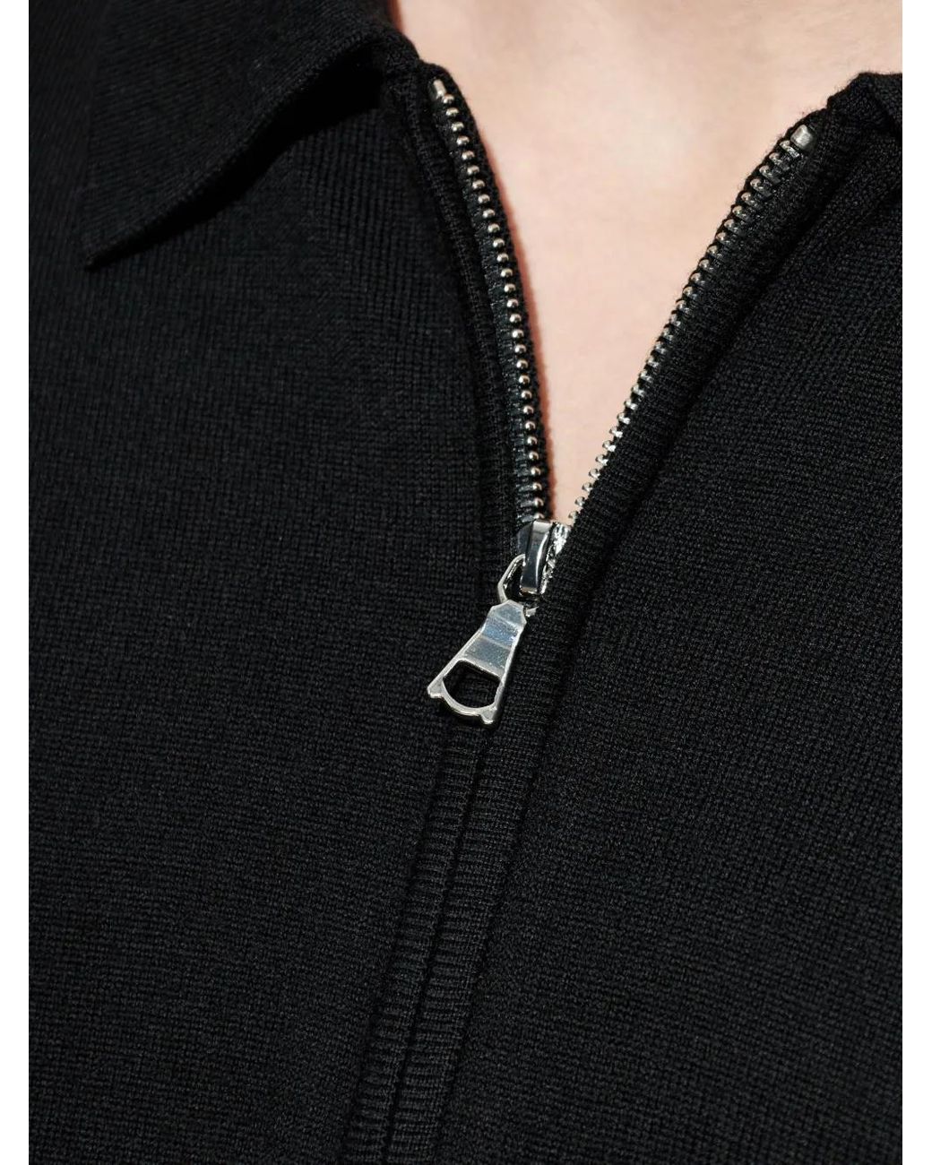 Officine Generale Black Zip Closure Wool Polo Shirt for men