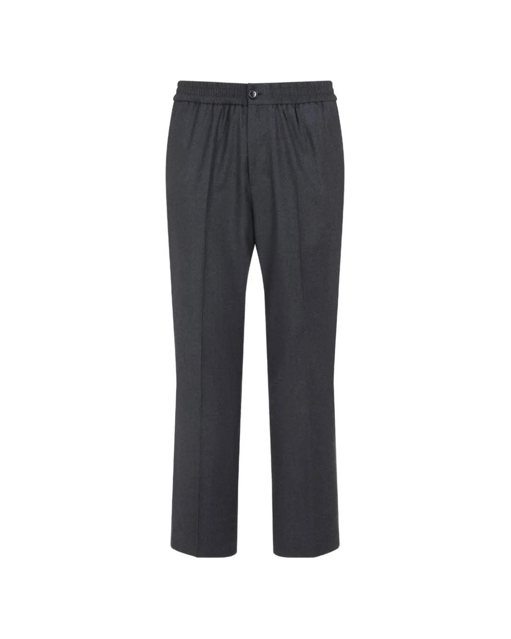 AMI Gray Elasticated-Waist Wool Trousers for men