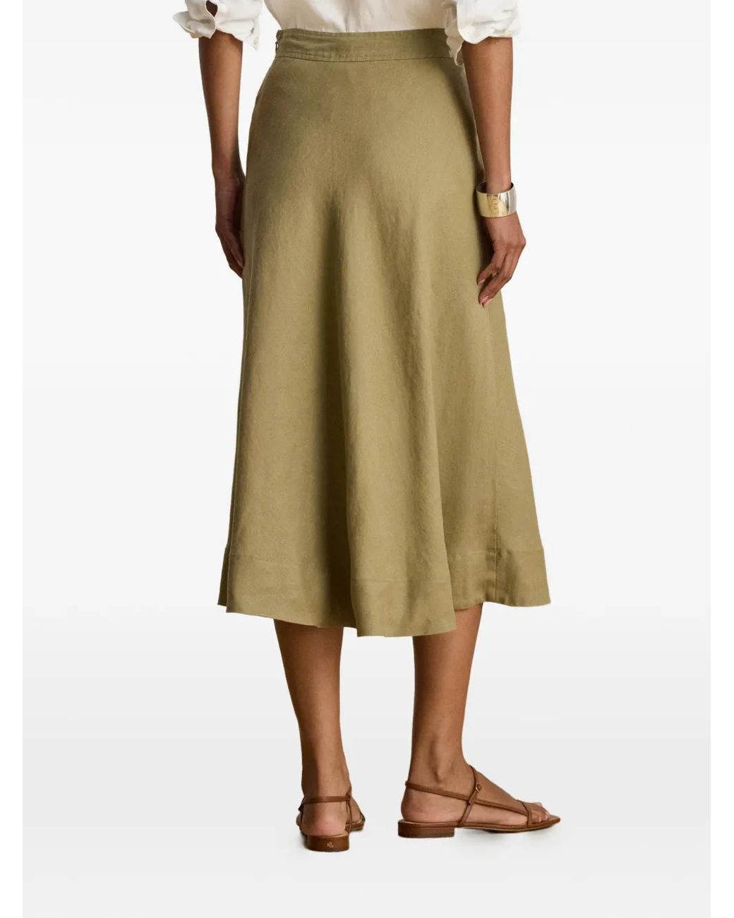 Ralph Lauren Green Linen A-Line Midi Skirt