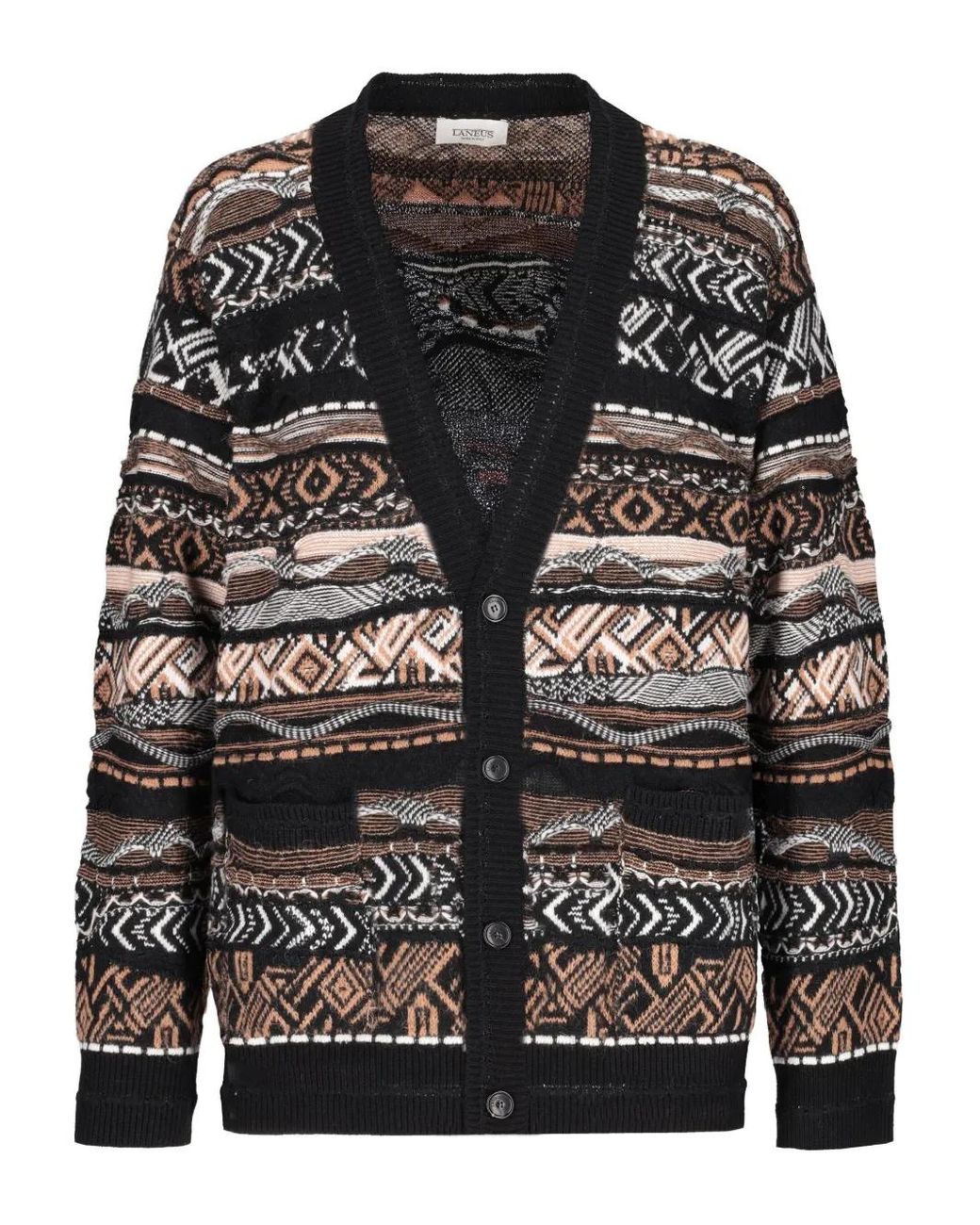 Laneus Black Patterned Cardigan for men