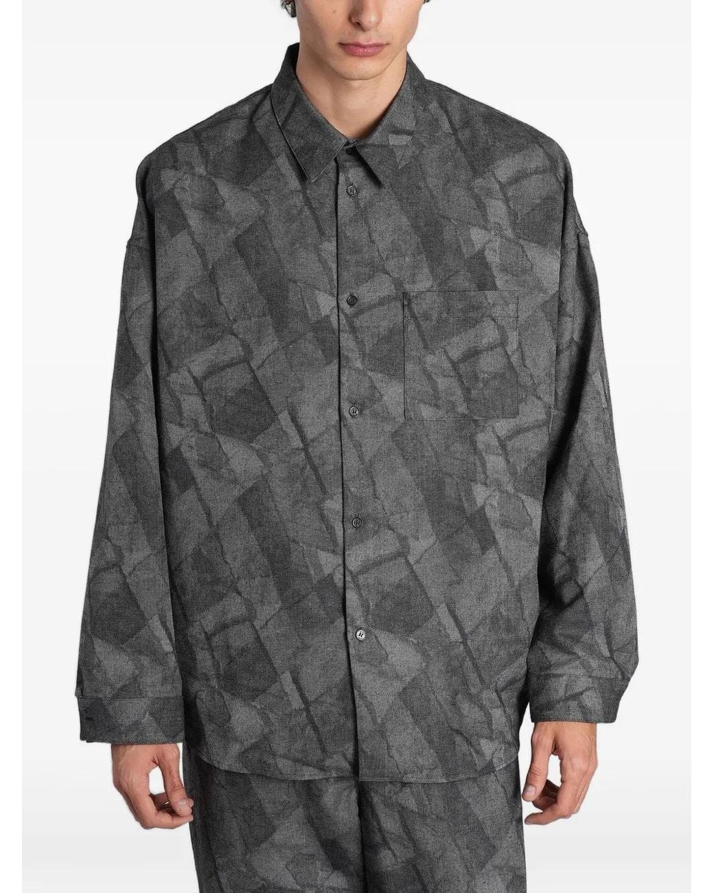 Maison Kitsuné Gray Geometric-Print Shirt for men