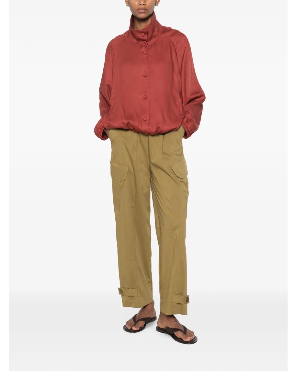 ViCOLO Red Button-Up High-Neck Top