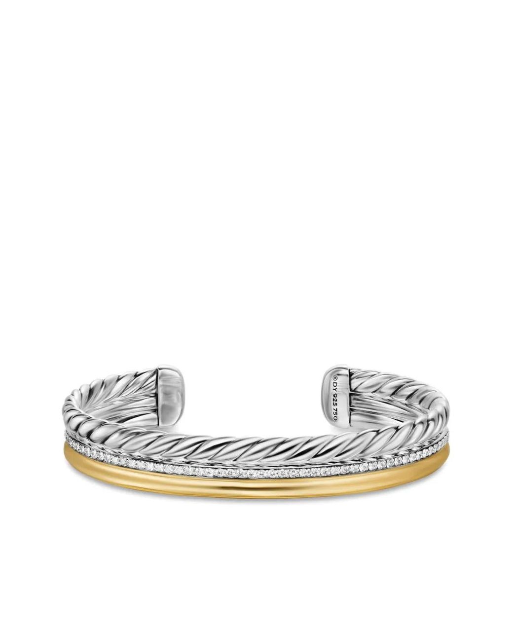 David Yurman White 18K And Sterling Dy Mercer Three Row Diamond Bangle