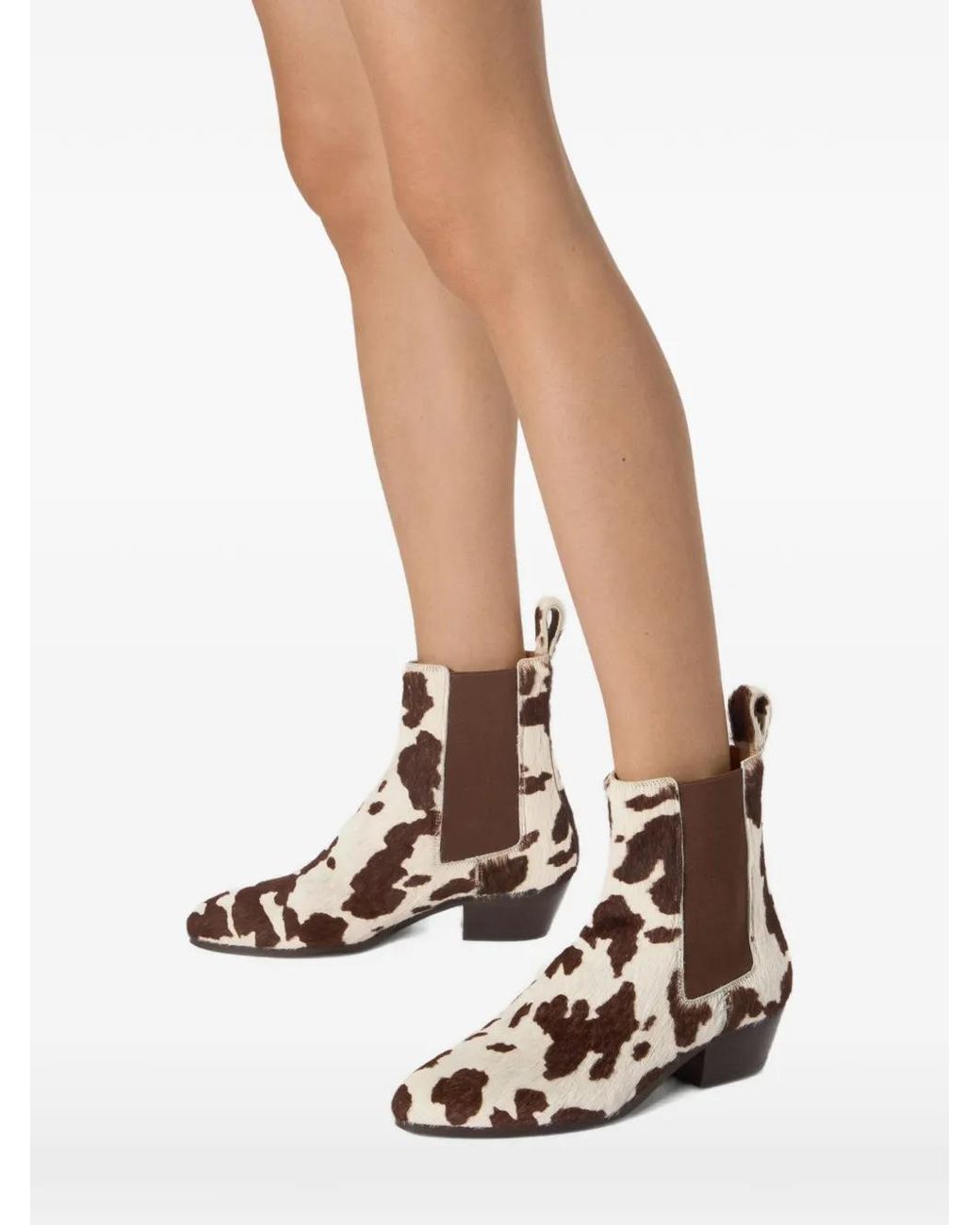 Odissi Brown Ella Cow Print Ankle Boots