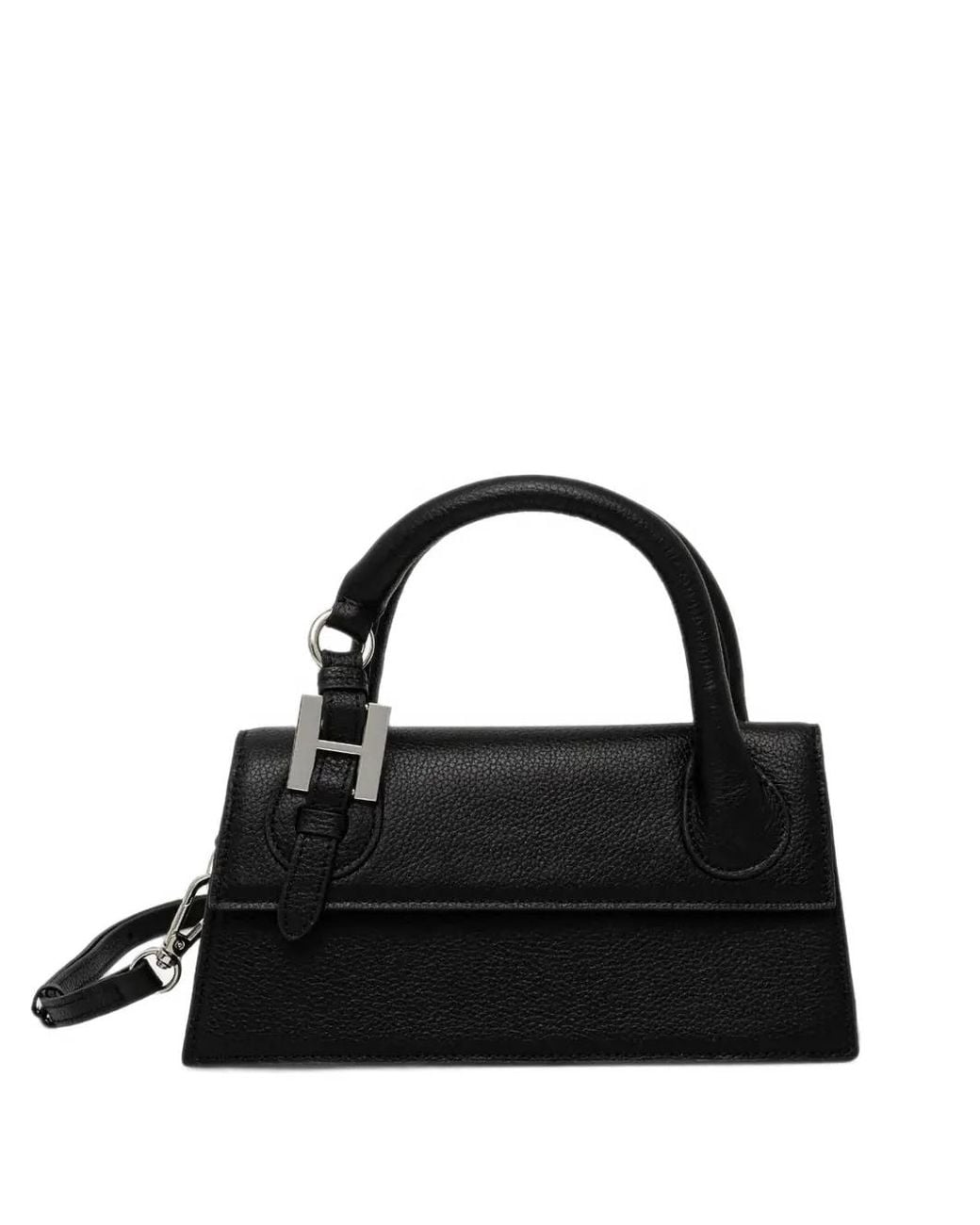 Silvian Heach Black X New Martina Marechiaro Logo-Plaque Leather Tote Bag