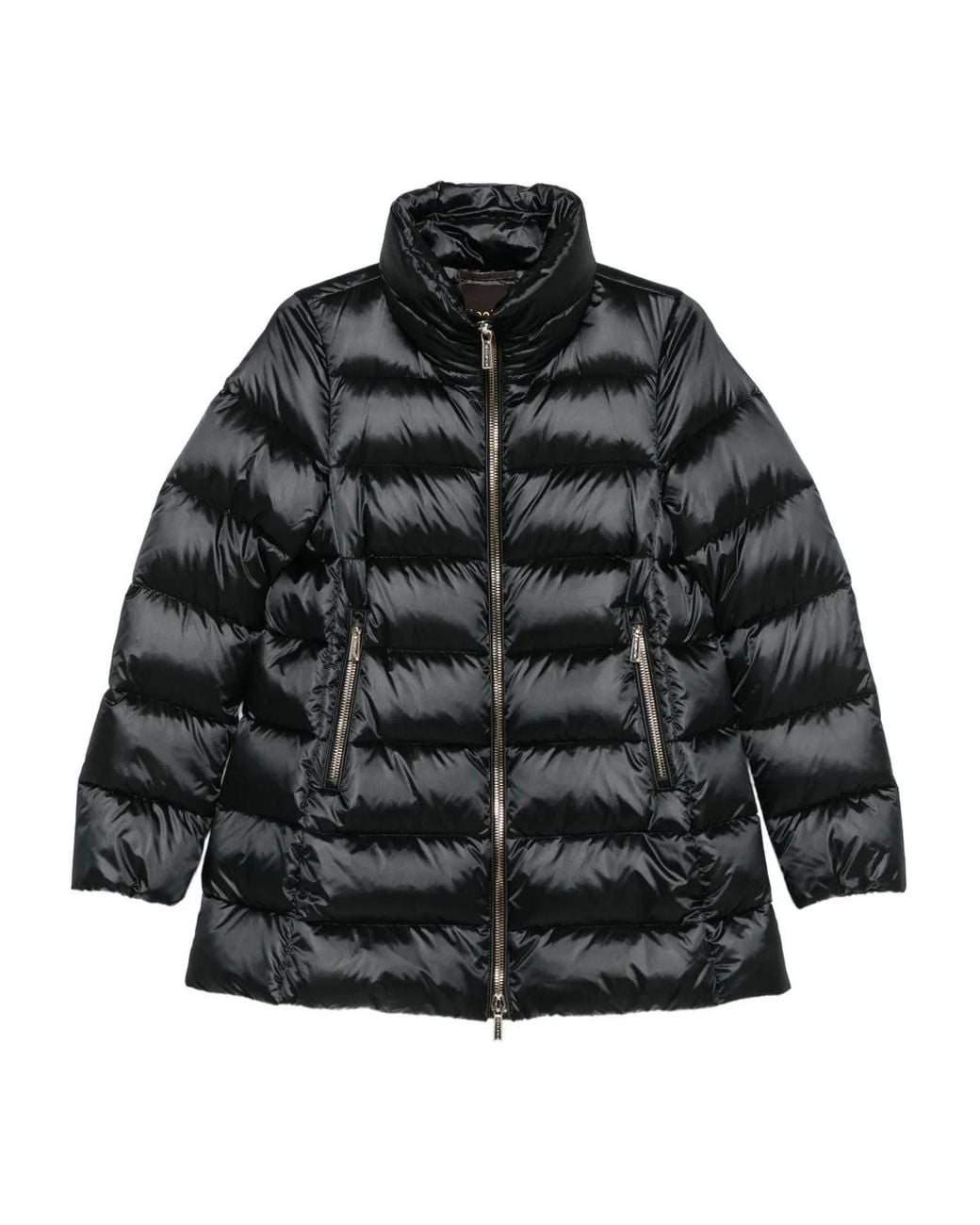 Moorer Black Quilted Zip-Front Coat
