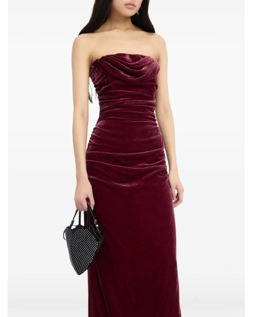 ROTATE BIRGER CHRISTENSEN Purple Silk Velvet Ruched Dress Dark