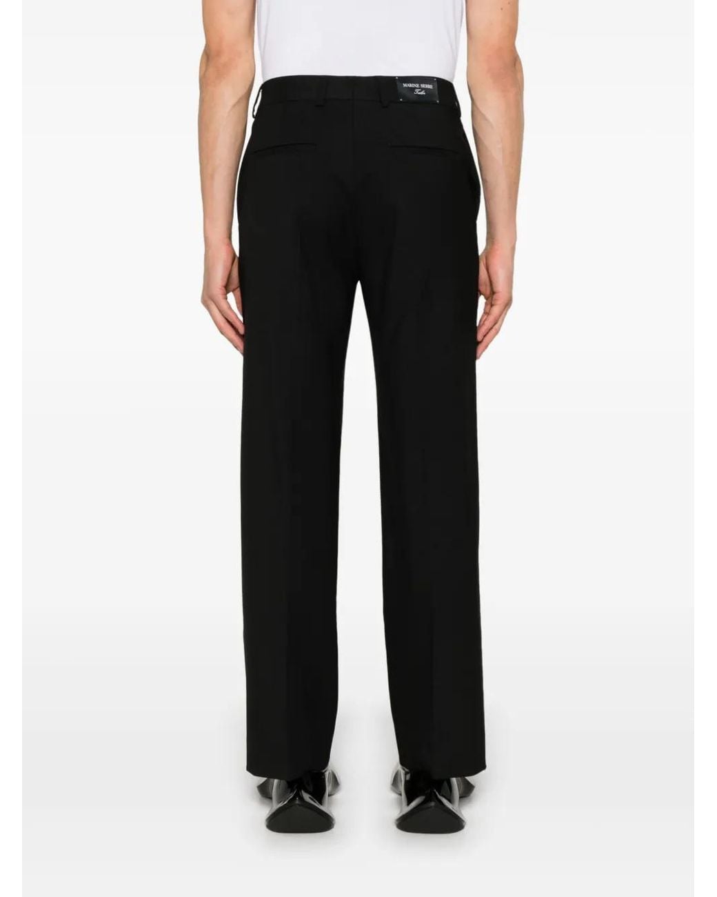 MARINE SERRE Black Virgin Wool Twill Pleated Trousers for men