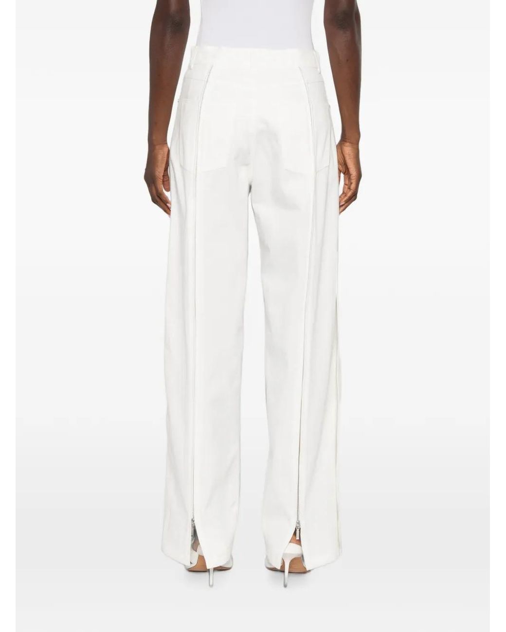 A.M.G White Zip-Detail Cotton Trousers