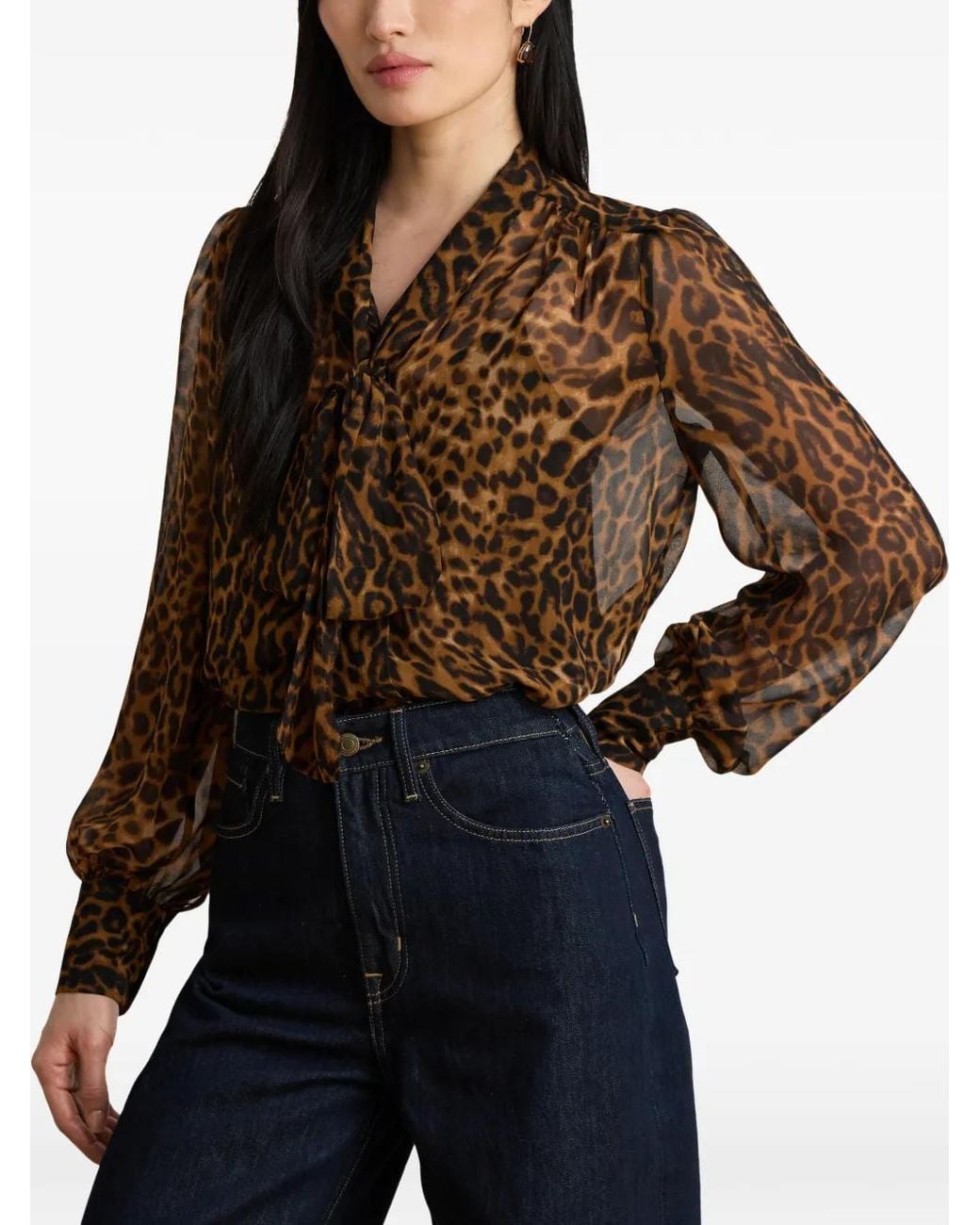 Ralph Lauren Brown Leopard-Pattern Blouse