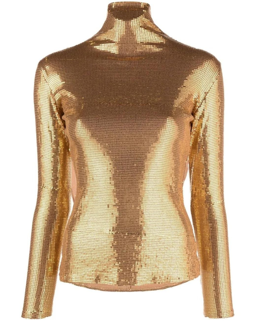 Atu Body Couture Brown Sequinned High-Neck Top