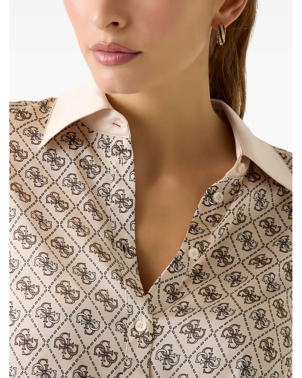 Guess White Patterned Collared Shirt