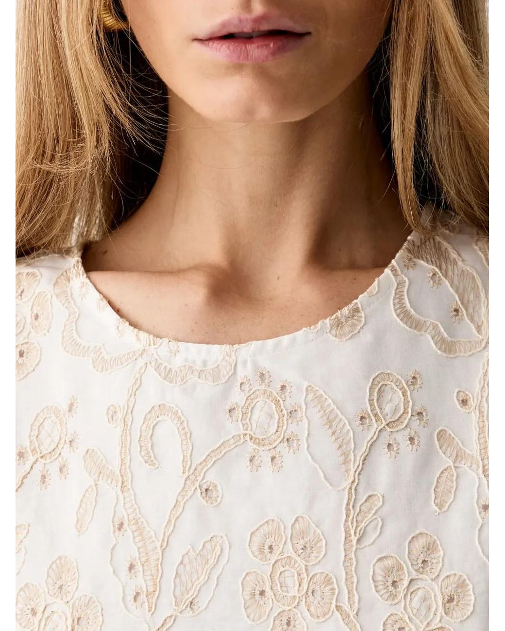 ViCOLO Natural Floral-Embroidered Sleeveless Mini Dress