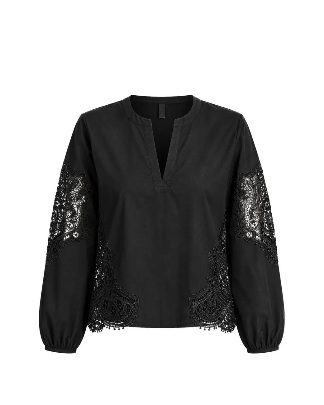 Kaos Black Lace-Panelled V-Neck Blouse