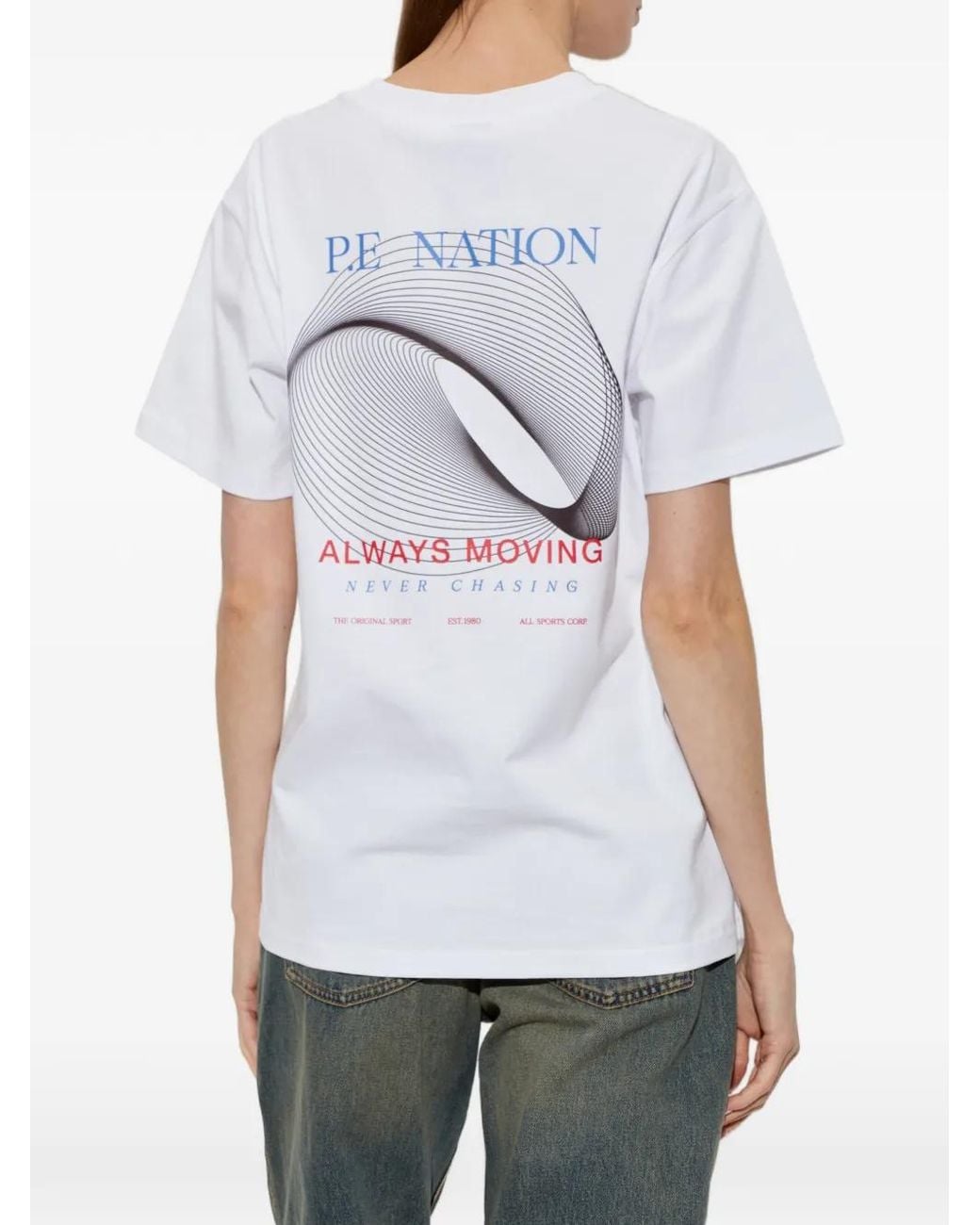 P.E Nation White Snap Logo-Print T-Shirt